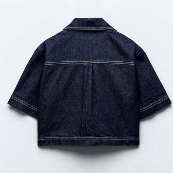 ZARA Z1975 New Cropped Short Sleeve Denim Shirt - NWT! - L - Picture 3 of 13